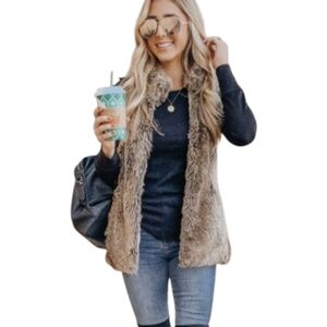 Steve Madden Brown Faux Fur Open-front Vest Mob Wife Y2K Vegan Winter Women's S